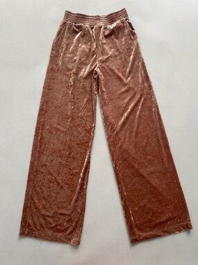Bershka Crushed Velvet Wide Leg Lounge Pants Pink Mauve Size S